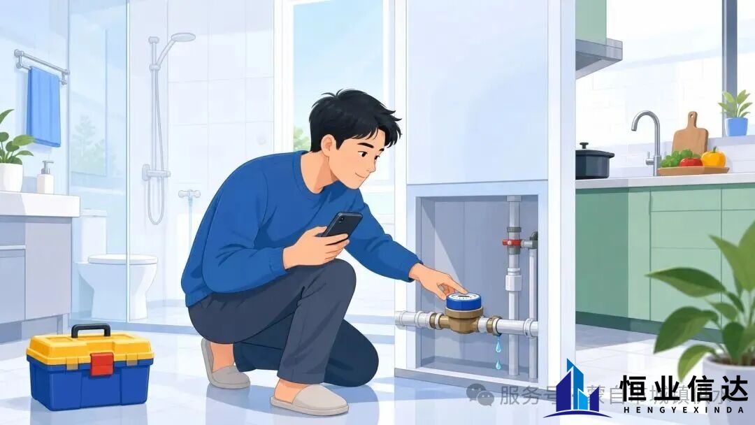 家庭住户正在检查水表