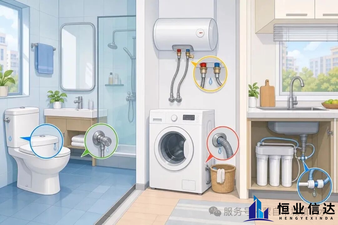 马桶、角阀、热水器、洗衣机和净水器等常见漏点